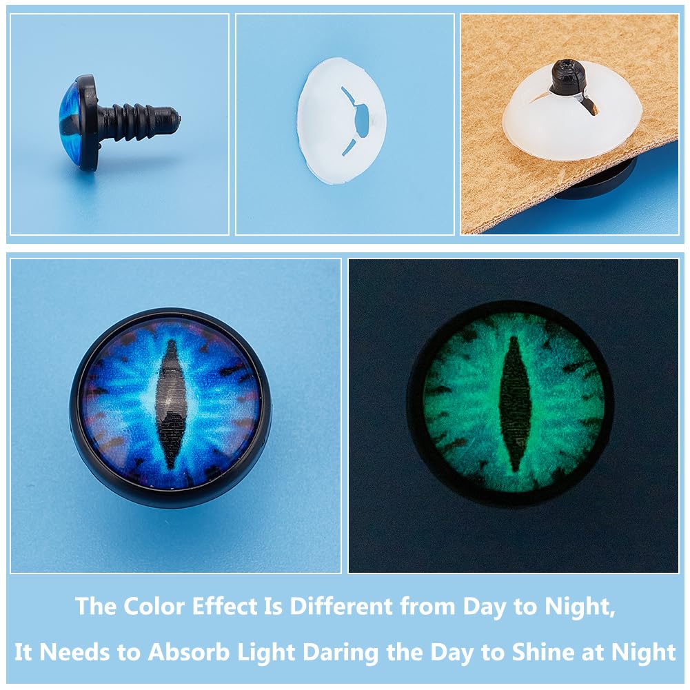 PH PandaHall 14mm Craft Safety Eyes, 20PCS Glow in The Dark Crochet Eyes Luminous Dragon Eyes Plastic Craft Crochet Eyes with Tray for DIY Crochet Stuffed Animal Teddy Bear Halloween Decor Making