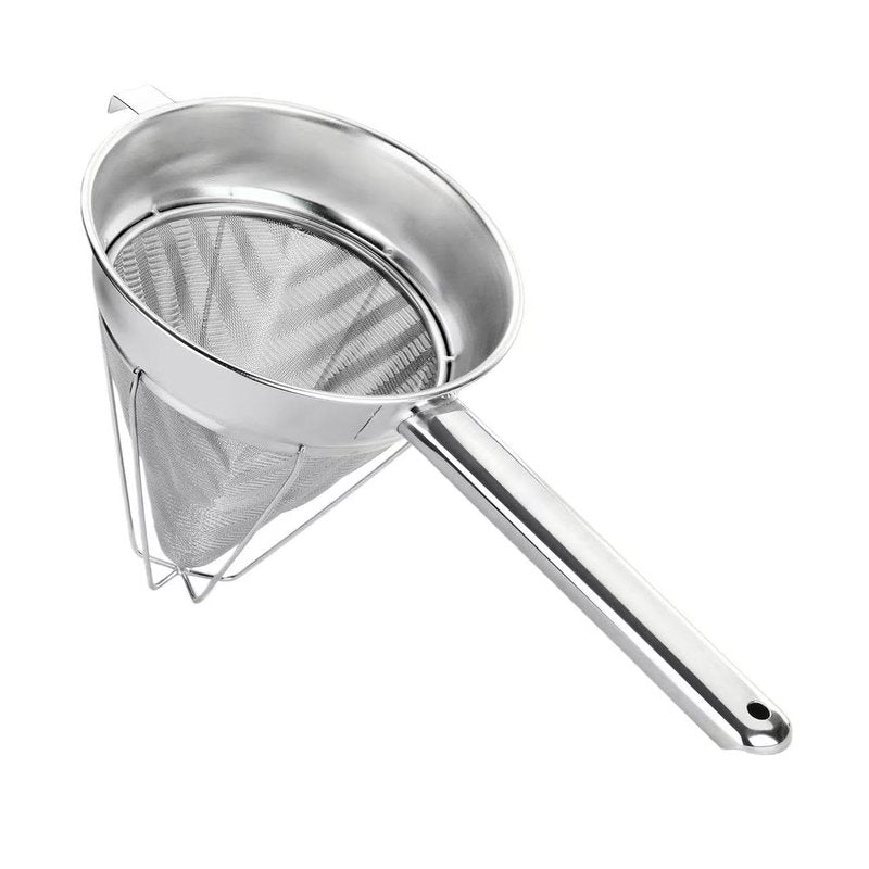 10-Inch Stainless Steel Fine Mesh Chinois Strainer, Large Strainer Reinforced Bouillon Strainer for Sauces, Soups, Purees, Pastes, Jelly, Custard, Curds and etc.