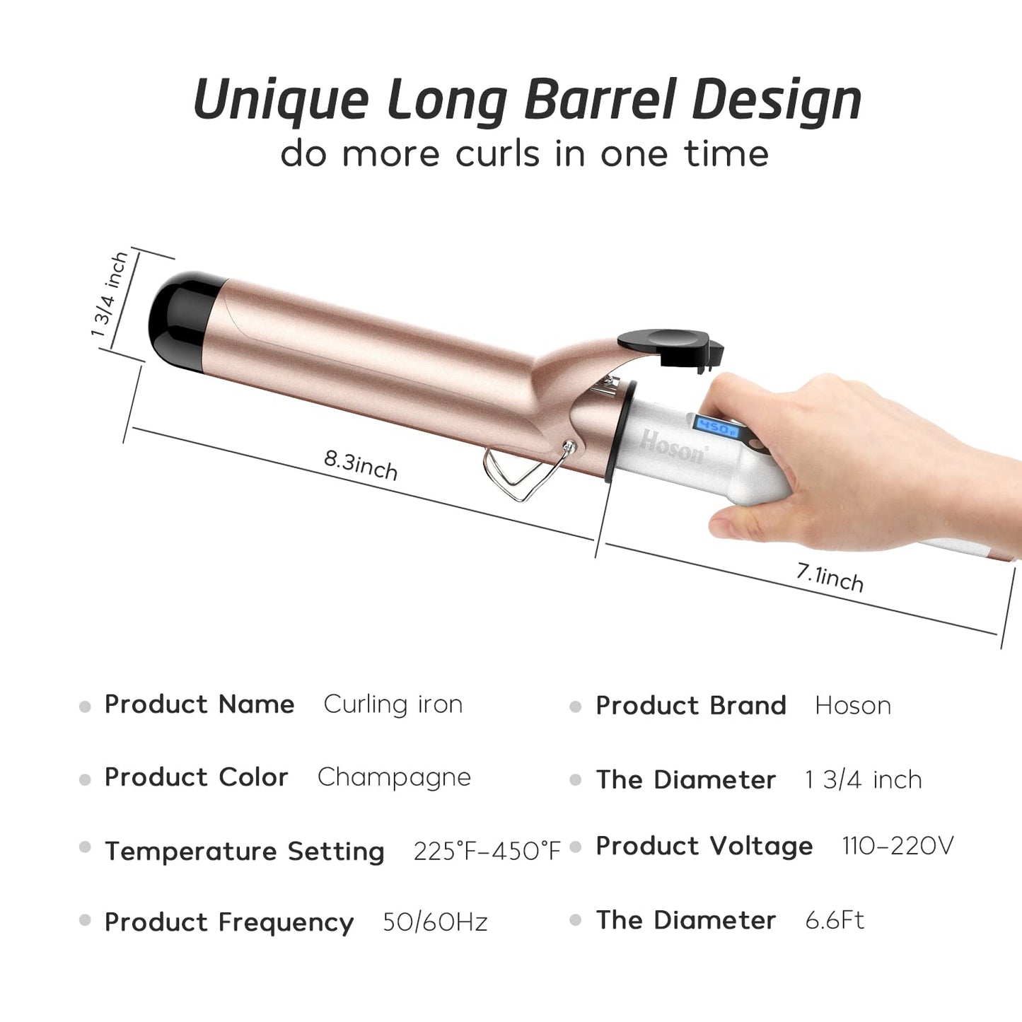 Hoson 1 Inch Curling Iron Professional Ceramic Tourmaline Coating Barrel Hair Curler, LCD Dispaly with 9 Heat Setting(225°F to 450°F for All Hair Types, Glove Include)