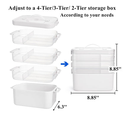 Tebery 4 Tier Plastic Craft Storage Organizer, Clear Stackable Arts Supply Box with Removable Tray, Portable Bead Jewelry Sewing Tool Container Case with Handle, Ideal for Home Studio Travel