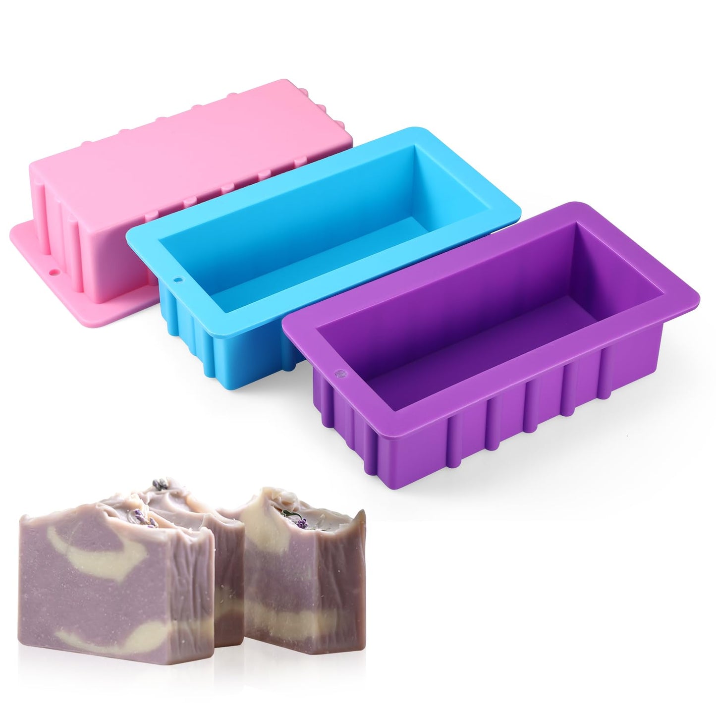 Domensi 3 Pcs Large Soap Molds 9.6 x 5.1 x 2.6 Inches Silicone Ice Block Mold Rectangle DIY Handmade Loaf Molds for Soap Making Craft Baking Chocolate Muffin Candle, 3 Colors