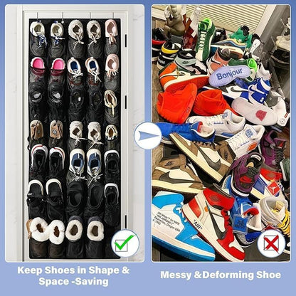 Teikou 24 Over the Door Shoe Organizer, Large Breathable Mesh Pockets, Hanging Storage Holder, Hanging Shoe