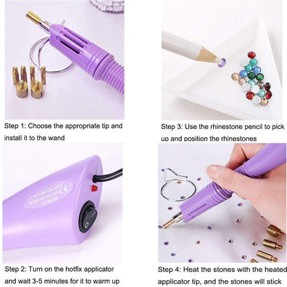 Hotfix Applicator, 7-in-1 Hot Fix Rhinestone Applicator Wand Setter Tool Kit with AB Crystal Rhinestones, 7 Tips, 2 Pencils and Tweezers