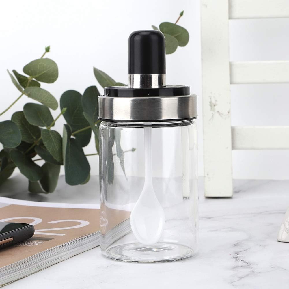 Glass Spice Jars, Transparent Seasoning Bottle Container with Visible Cover Spoon for Kitchen