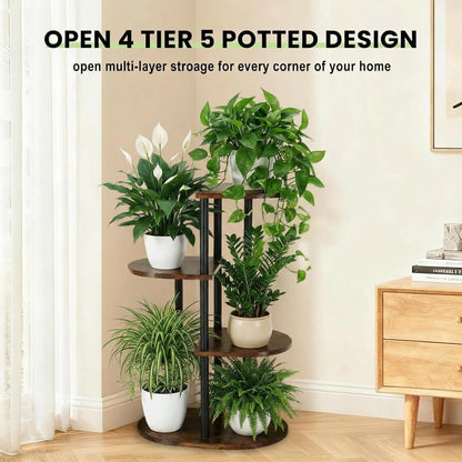 Korrie Home 4 5 Tiered Plant Stand Indoor, Tall Tier Potted Wooden Plant Shelf for Multiple Flower Plants, Multi Corner