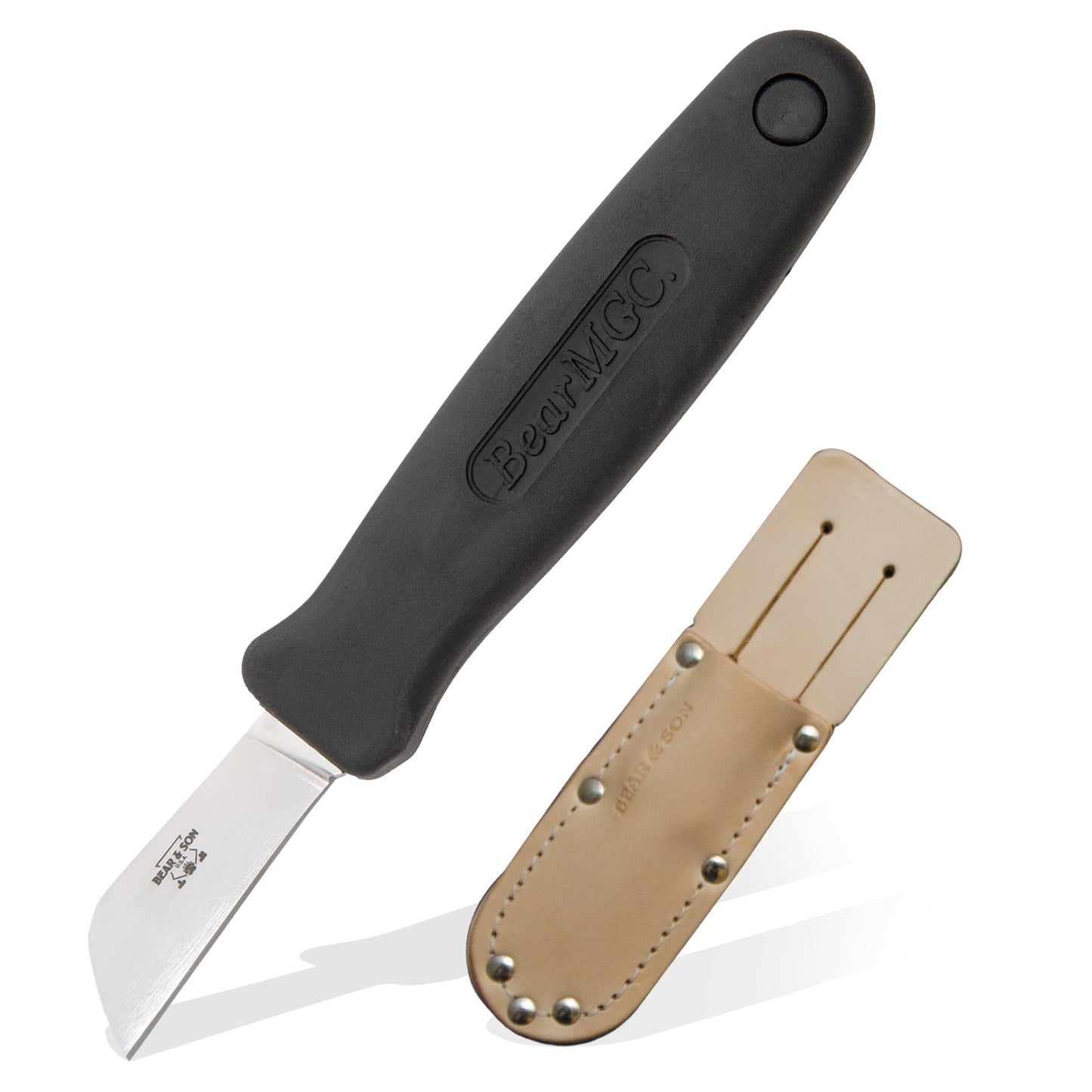 Bear & Son – Fixed 1.75" Splicer Utility Knife | 440 High Carbon Stainless Steel Sheepfoot Blade with Cushioned Kraton Grip | Compact Work, Shop & Everyday Use Fixed Blade Knife – Made in USA