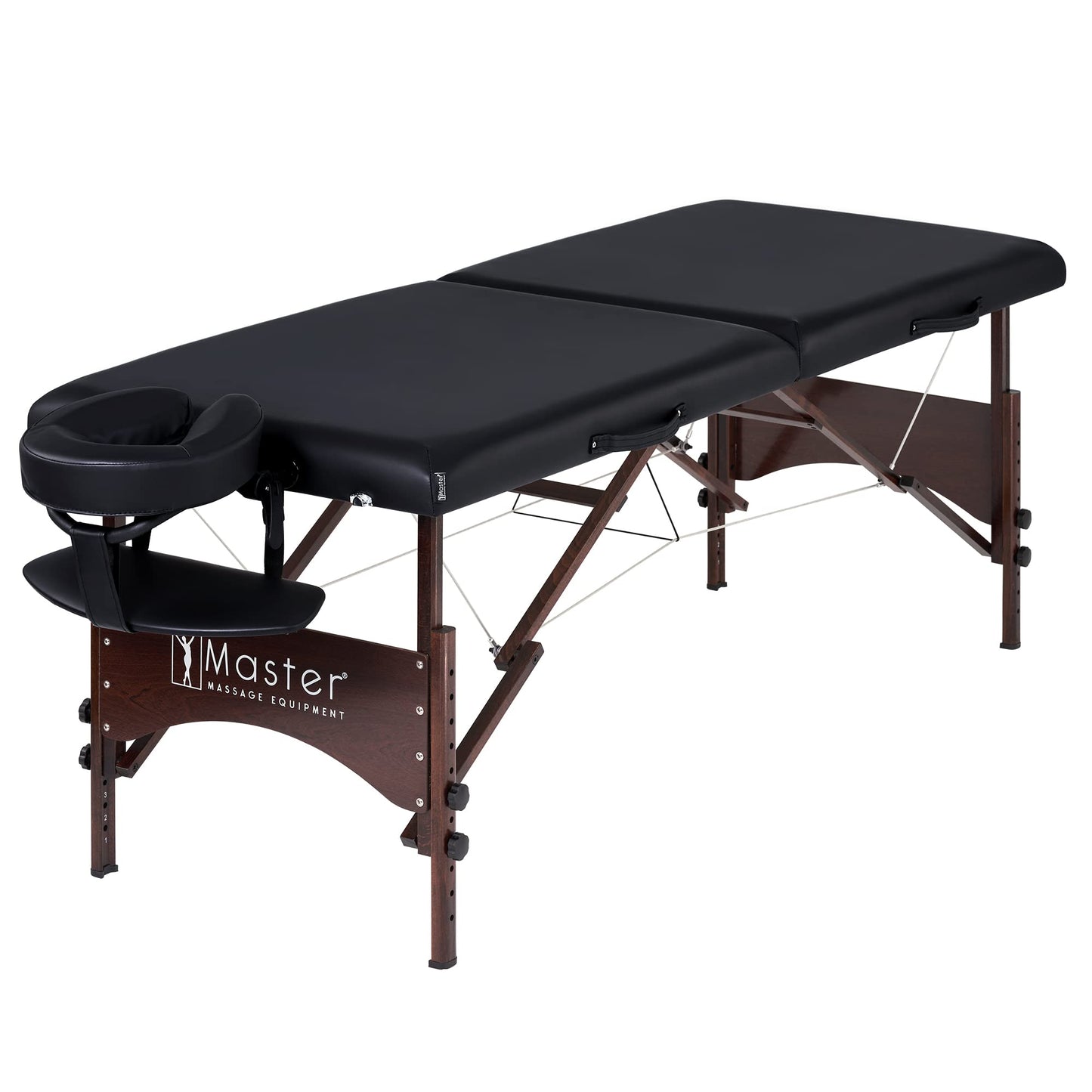 Master Massage 28" Argo Portable Spa and Beauty Table in Black with Walnut Legs