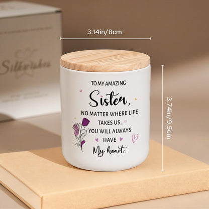 Sister Gifts from Sister or Brother, Unique Birthday Gifts for Sisters, 7oz Lavender Scented Candle in Ceramic Jar, Thank You Soul Sisters Gift for Women