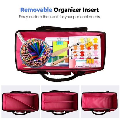ZKOO Desktop Tote and Stock Organize, Multiple Pockets Teacher Helper Tote Bag Organization for Arts, Books, Stationery and Office Desk Organize, Make-up Case with Handles Craft Organizer (Pink)