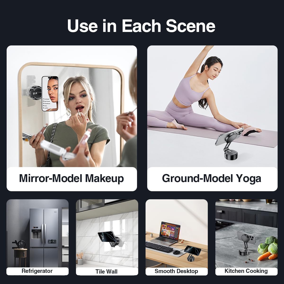 Vacuum Suction Magnetic Car Phone Holder, Electric Magnetic Car Phone Holder Mount Foldable Adjustable Car Mount for iPhone12-16,Mirror/Glass/Screen/Smooth None Porous Surface (Not Charge Phone)