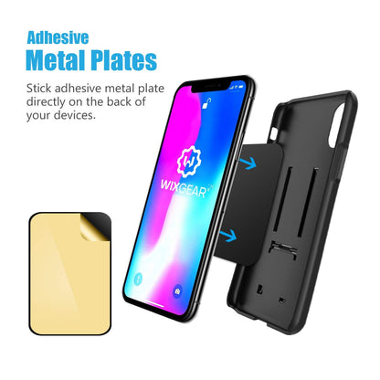 Mount Metal Plate with Adhesive for Magnetic Cradle-Less Mount by WixGear - X4 Pack 2 Rectangle and 2 Round (Compatible with Magnetic mounts) (Black)