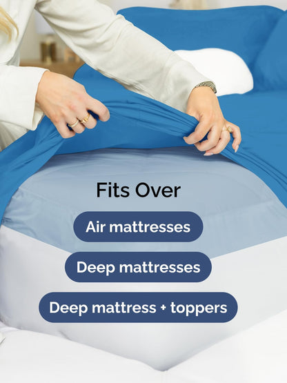 Skiennix Extra Deep Full Sheet Set - 6 Piece Breathable Cooling Sheets - Hotel Luxury Bedding - Denim Blue