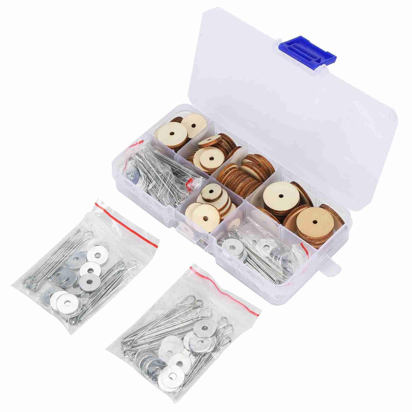 Luatoxry Doll Joints, 50 Sets Movable Joints Pin, Wood Doll Neck Joint Cushion with Iron Clip and Ring, 0.5-0.8in Doll Making Cotter with Storage Box for DIY Craft Teddy Bear