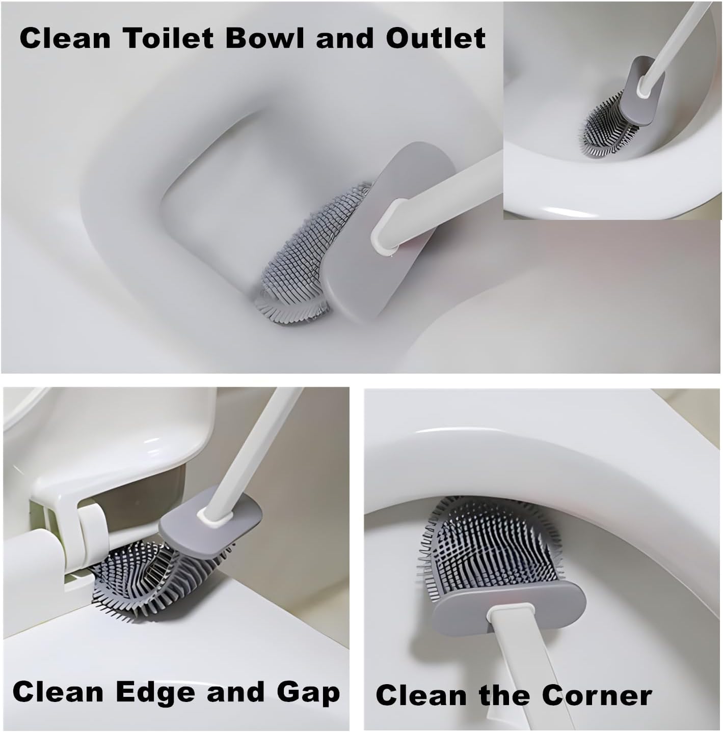 Toilet Brush with Holder, Silicone Toilet Brush and Cleaning Brush Set for Household Bathroom (Black)