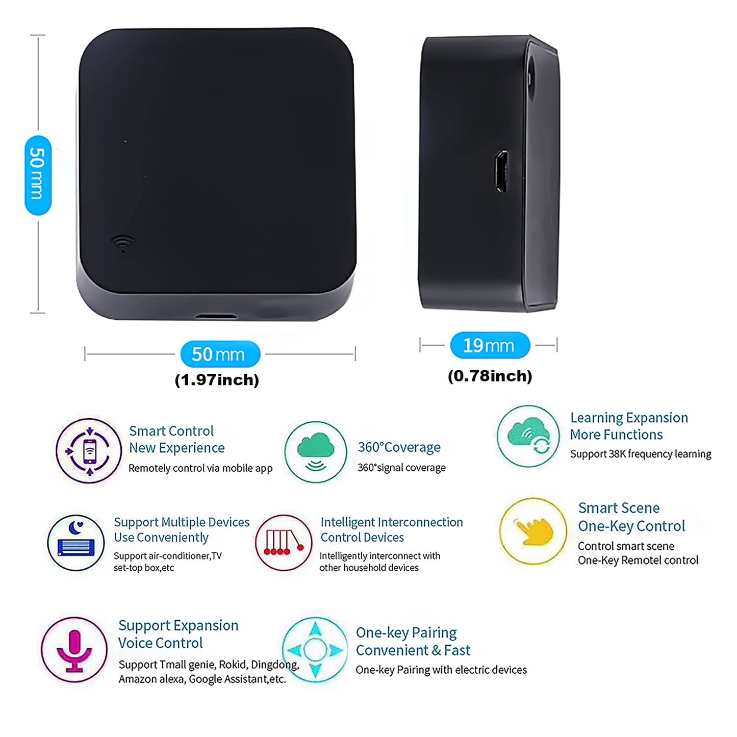 WiFi Smart Remote Controller Smart Home Infrared Universal Remote Blaster,One for All Control AC TV DVD CD AUD Air Conditioner SAT etc,No Hub Required Compatible with Alexa and Google Home(IR)