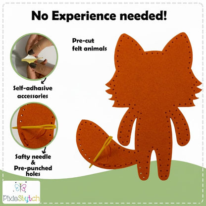 Pixiestytch Sewing Kit for Kids - Sew & Create 6 Adorable Stuffed Animal Projects - Fun DIY Craft Set for Ages 6 and up - Educational & Creative Sewing Kit for Girls & Boys - Gift for Young Crafters