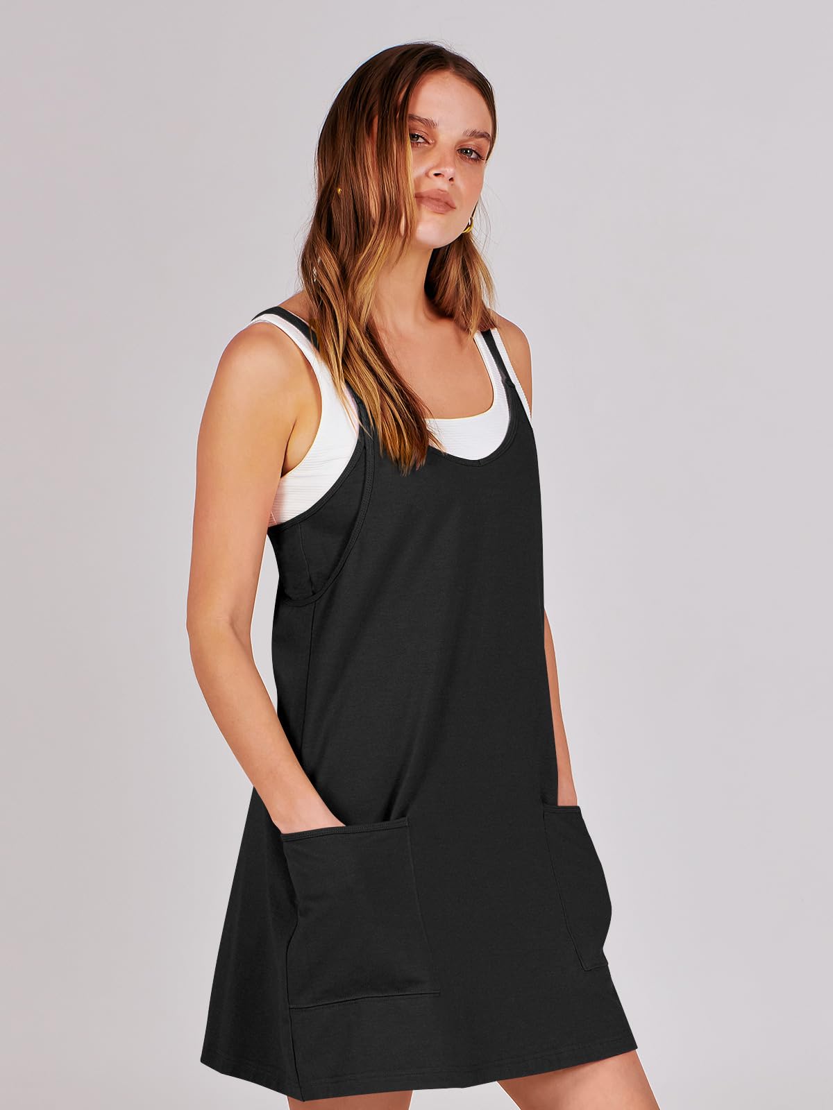 ANRABESS Women Athletic Dress Summer Tennis Workout Active Sports Mini Romper Dress Built in Shorts Travel Vacation Clothes Black X-Large