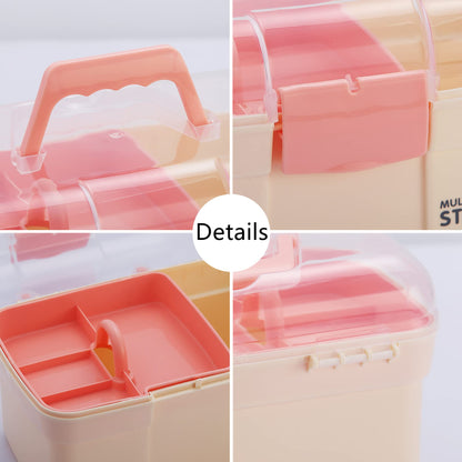 Kinsorcai 11'' Plastic Storage Box with Removable Tray, Multipurpose Organizer for Sewing, Art & Craft, Cosmetic (White)