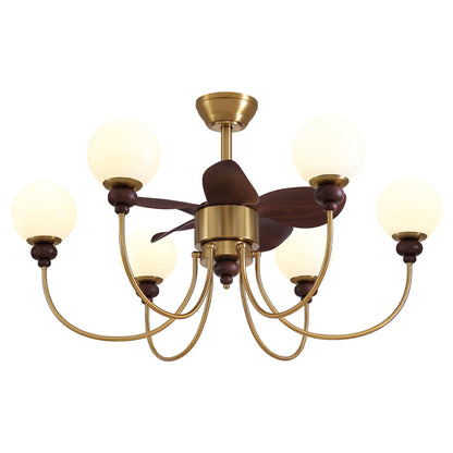 CROSSIO Luxury Mid Century Gold Fandelier 36" Large Ceiling Fans with Lights and Remote Control 6 Speeds 6 Lights Vintage Globe Chandelier Fan for Living Room Dining Room