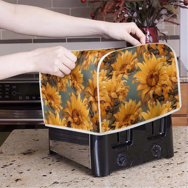 4 Slice Toaster Cover - Van Gogh Style Sunflower Dust Cover, Yellow Oil Painting Flowers for Microwave Oven