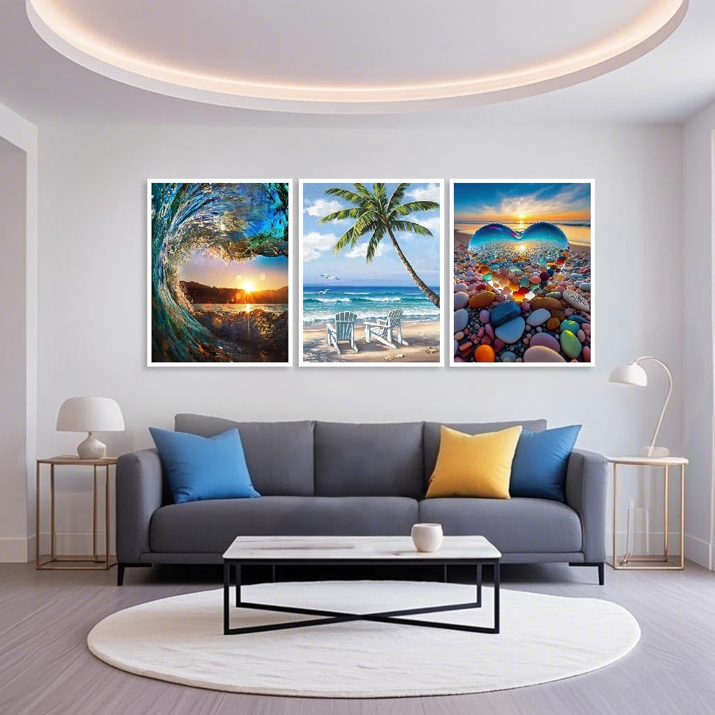 Mowana Sea Diamond Art Kits for Adults 6 Pack - Beach Diamond Painting Kits for Adults, Nature Scenes Ocean Diamond Art 5D Full Drill Rhinestone Gem Painting for Wall Decor and Gifts 12x16inch