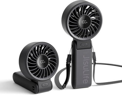 JISULIFE Handheld Fan Life7 - Powerful 5-Speed Cooling, 19.5H Runtime, 5000mAh Battery | Portable Black Fan for Travel & Events