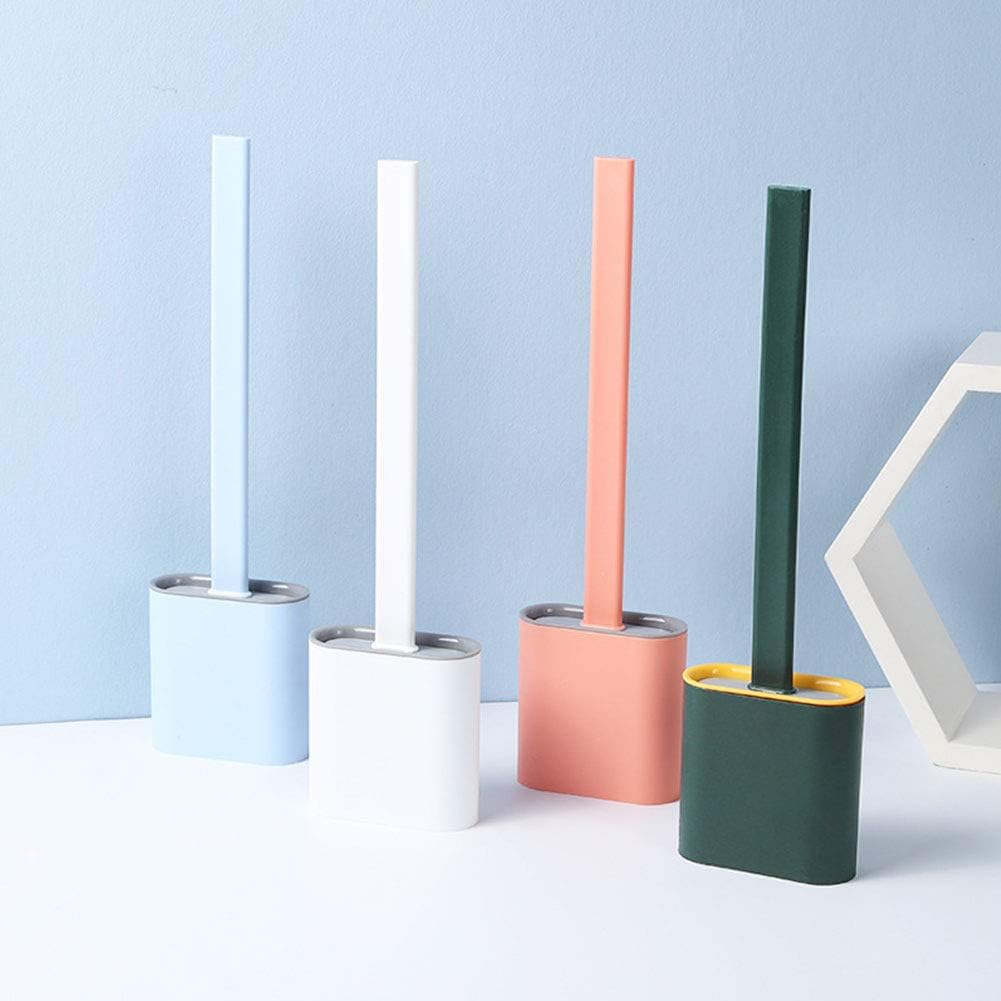 Revolutionary Silicone Flex Toilet Brush with Holder, No-Slip Long Handle Cleaning Brush Set with Wall Mounting