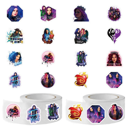 Descendants Stickers (1000pcs), 16 Sheets Aesthetics 1.5in Cartoon Decal Roll Self Adhesive Seals for Birthday Party Decoration Water Bottle Laptop Scrapbook Cards Envelope
