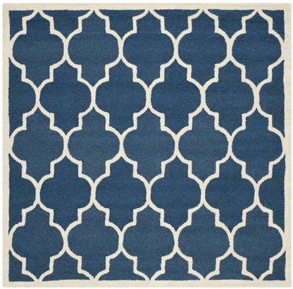 SAFAVIEH Cambridge Collection Area Rug - 6' Square, Navy & Ivory, Handmade Moroccan Trellis Wool, Ideal for High Traffic Areas in Living Room, Bedroom (CAM134G)
