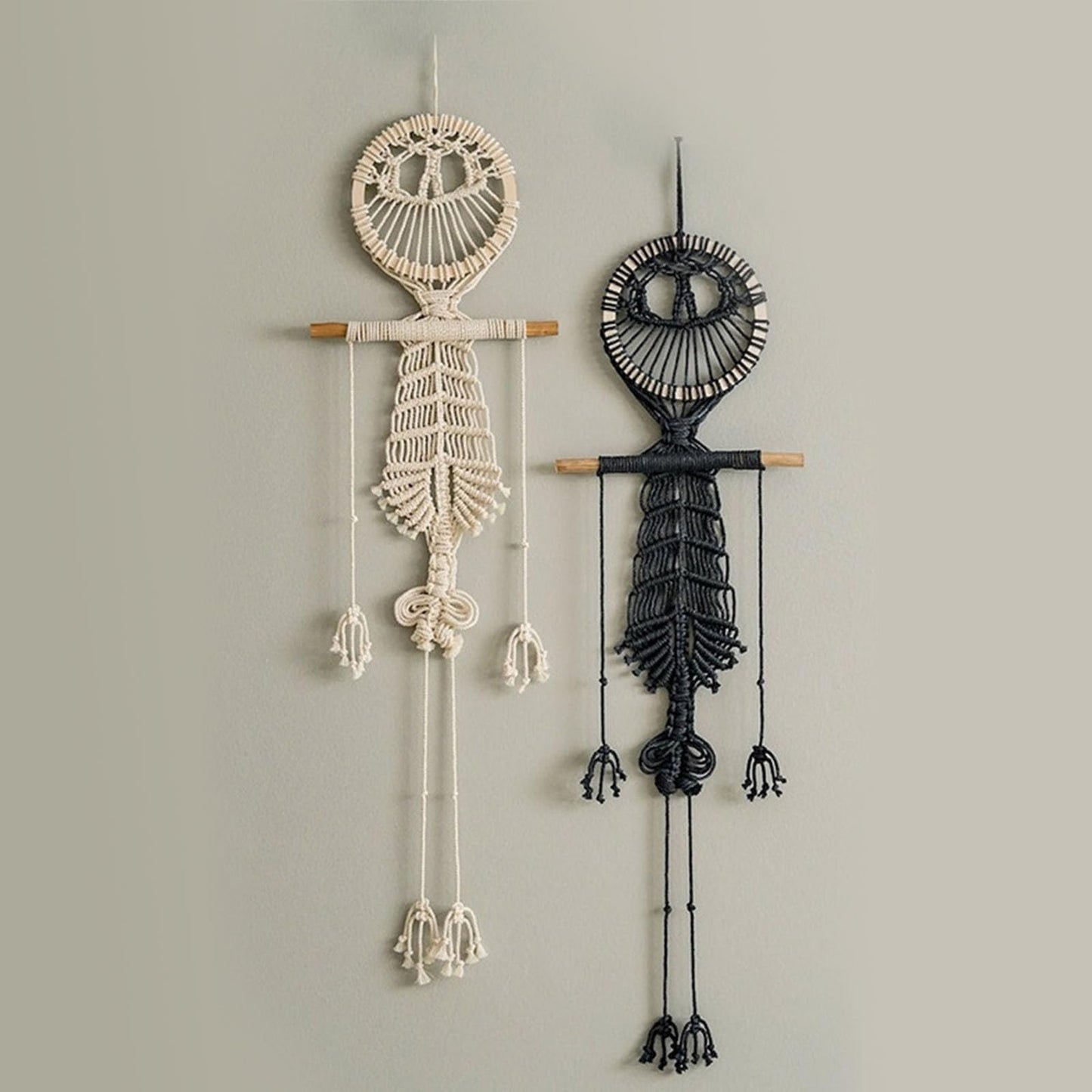 VIVIANYO HD Boho Macrame Wall Hanging Halloween Decorations Human Skeleton Tapestry 42 Inch Body Cute Skull Decoration Handmade Woven Fabric Wall Decor for Dorm Bedroom Living Room (White)