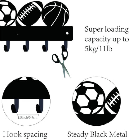 CREATCABIN Hook Hanger Wall Key Holder, Metal Decorative Mounted Organizer Rack with Sports Goods Basketball Football