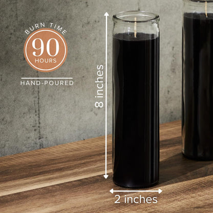 Simply Soson 2x8 inch 7 Day Black Pillar Candles in Glass Set of 3, 90 Hour Burn time, Unscented Prayer Candle, Religious Candle, Candles for Memorials, Emergency Vigil Candles