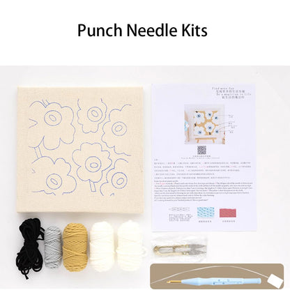 Embroidery Punch Needle Kit Frame, Punch Needle Kits Adults Beginner, Embroidery Starter Kit, Needle Punch Tool with 9.8x9.8in Punch Needles Fabric with Pattern, Threader, Yarns, Pinch Needle (Orange)