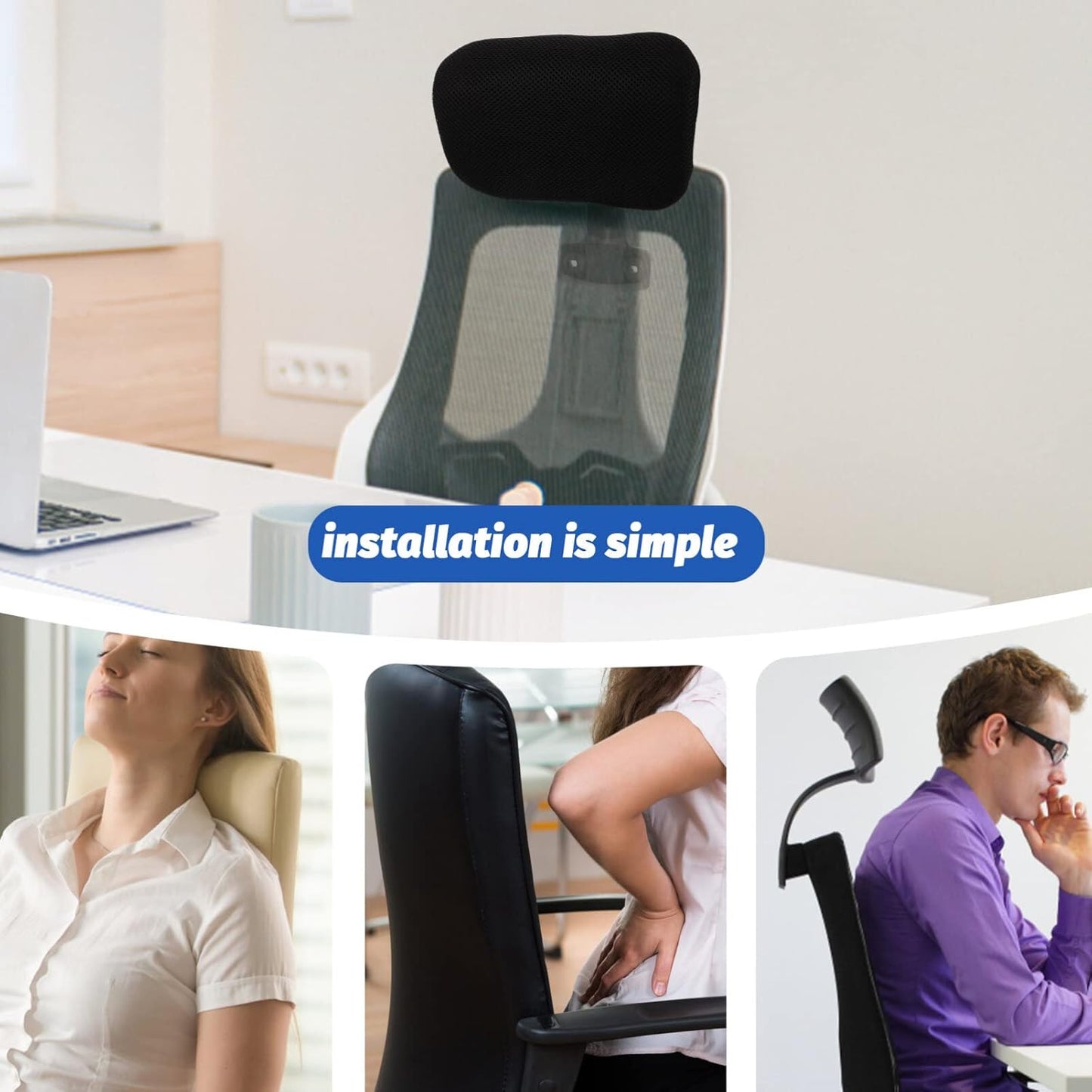 Tofficu Office Chair Headrest Attachment, Adjustable Head Cushion with Soft Pillows for Computer Chair (2.2cm Clips)