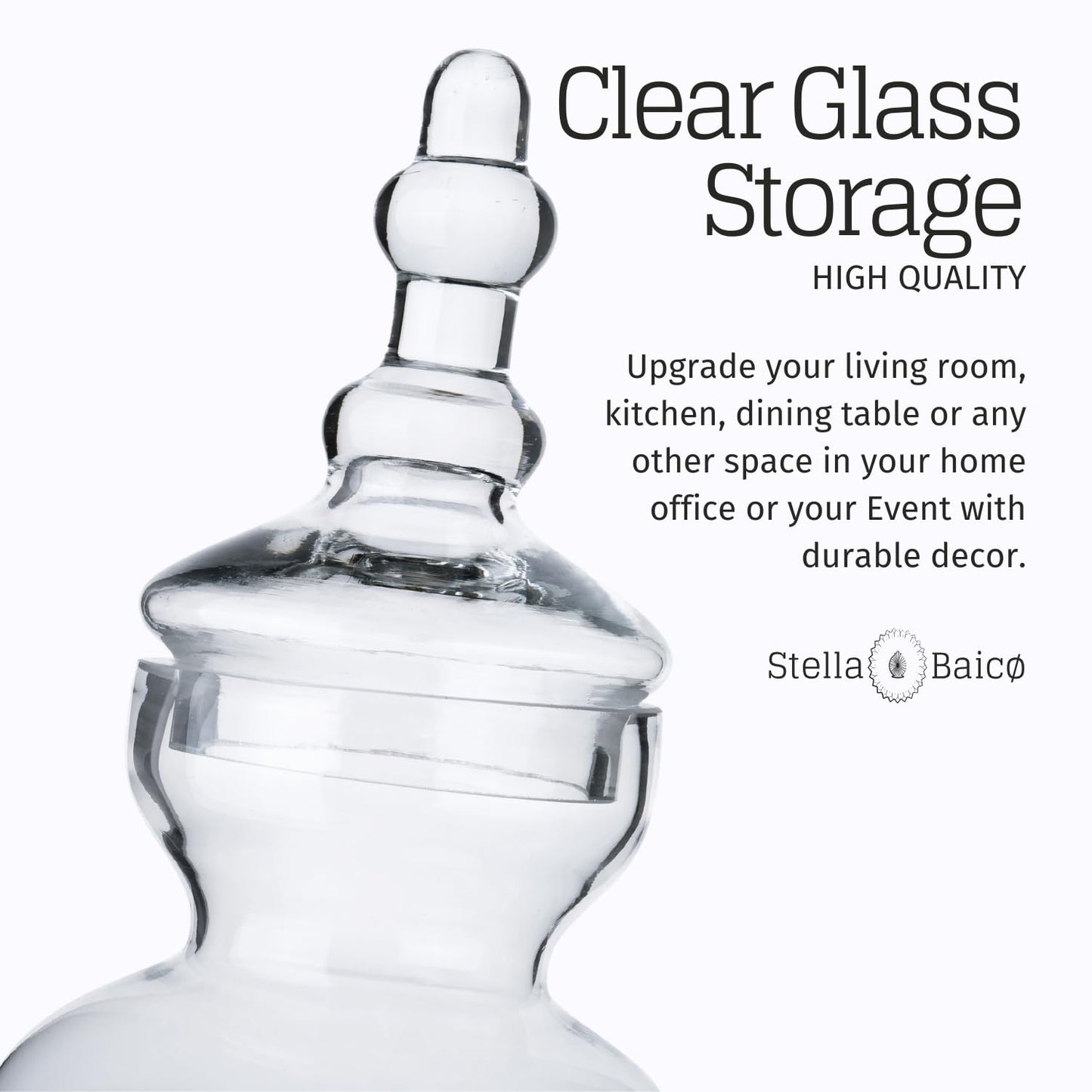 Stella Baicø 3-Pack Glass Apothecary Jars with Lids – Decorative Candy Storage Containers for Wedding, Buffet, Kitchen (H: 9", 12.5", 14")