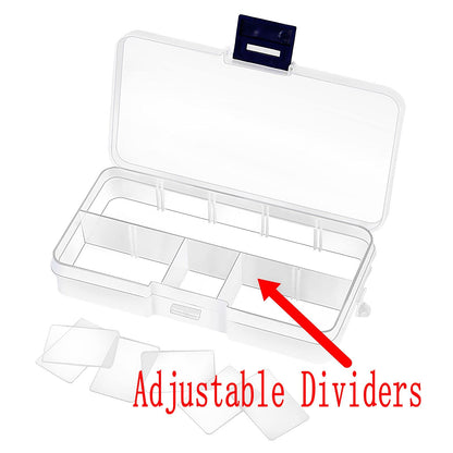 ZOENHOU 32 Pack 10 Grids Plastic Bead Box Organizer, Clear Plastic Organizer Storage Crafts Box with Adjustable Dividers for Jewelry Bead Earring Art Crafts Fishing Hooks