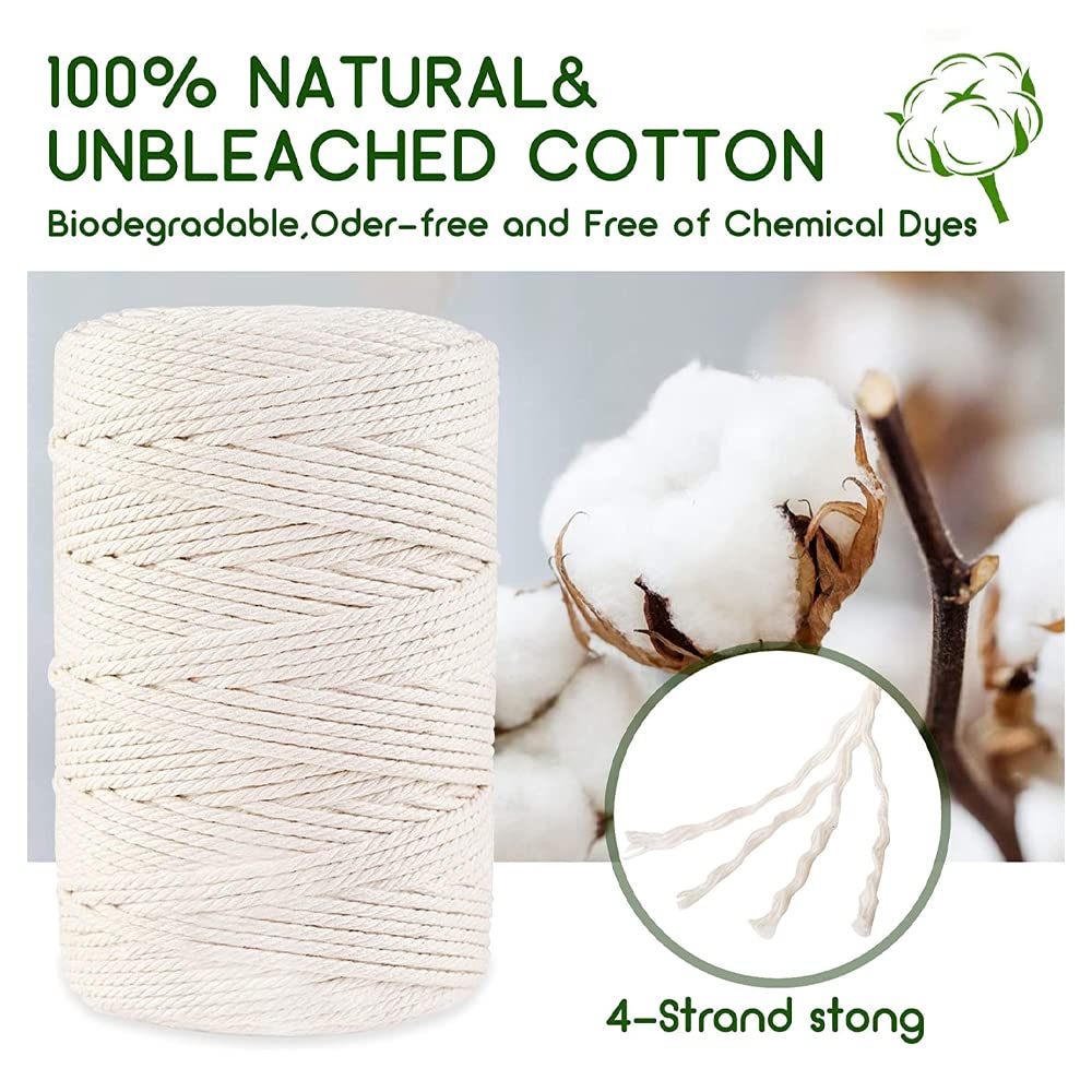 Macrame Cotton Cord, 4 Ply Twisted Macrame Yarn, Natural Cotton Cord Perfect Macrame Supplies for Macrame Plant Hangers DIY Crafts (Purple, 5mm*109Yards)