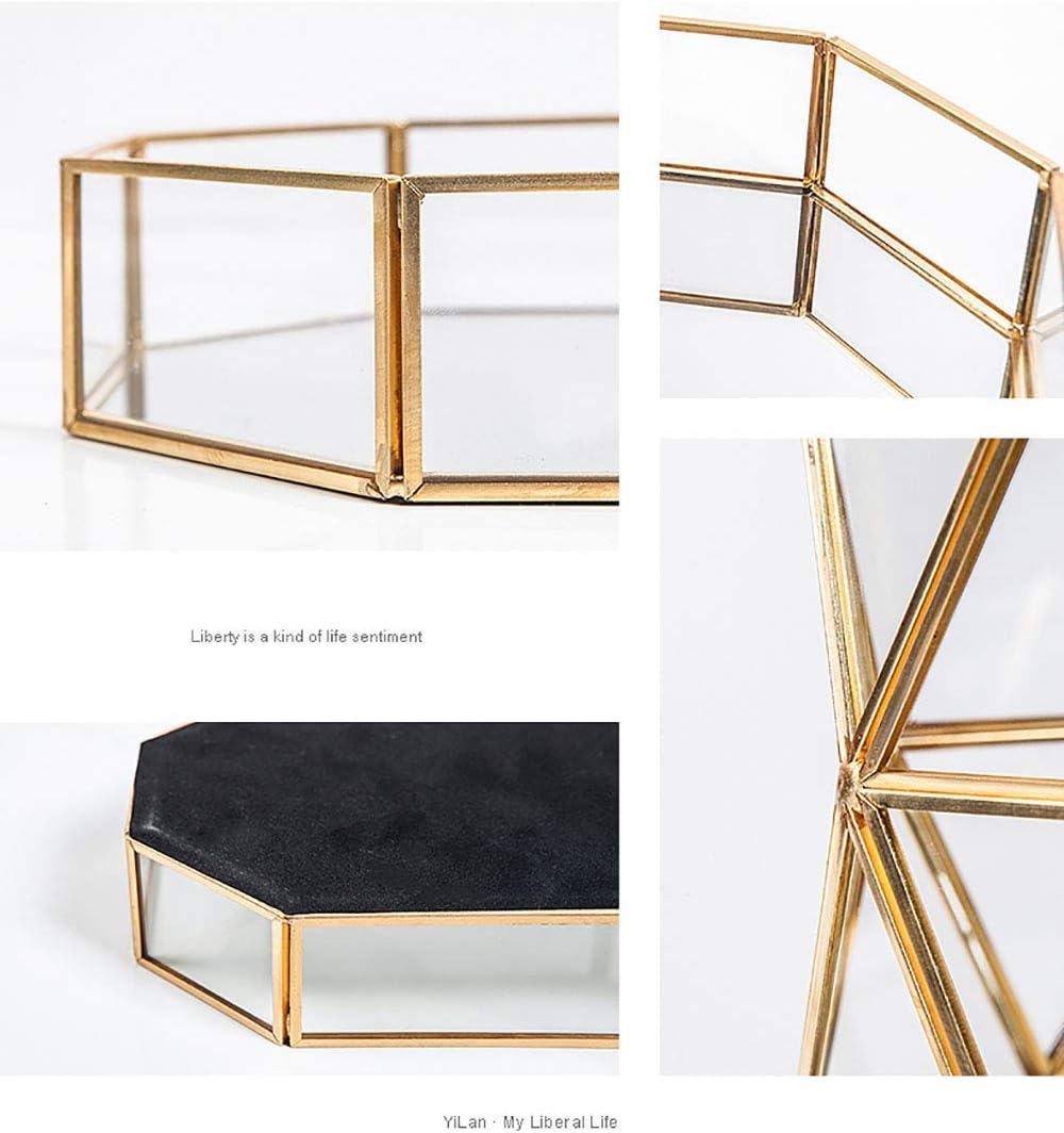 Large Mirror Gold Tray, Rectangle Metal Makeup Decorative Tray, Perfume Glass Jewelry Organizer for Vanity, Bathroom,