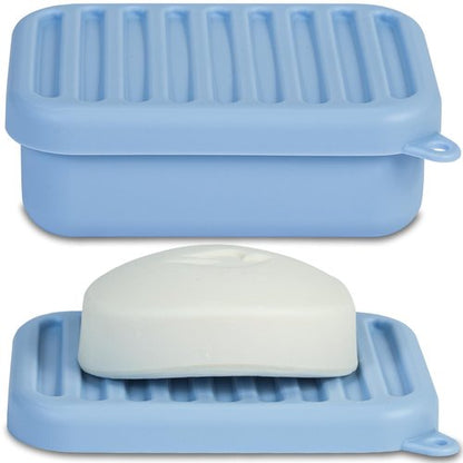 HighHerz Superior Leak-Proof Silicone Travel Soap Case, Portable Soap Container with Draining Layer, Durable Soap Box, Shatter-Proof Soap Holder for Bathroom, Gym, Travel Size Toiletry (Blue)