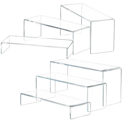 WEITELAI 6 PCS Clear Acrylic Display Risers, Acrylic Risers for Display, Transparent Rectangle Display Stand for Figures, Collectibles, Perfume, Jewelry, Desserts, Cosmetics