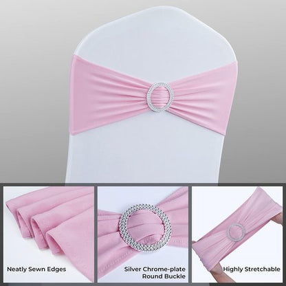 Babenest Spandex Chair Sashes - 50PCS Premium Stretch Covers with Buckle Slider for Weddings & Events | Pink