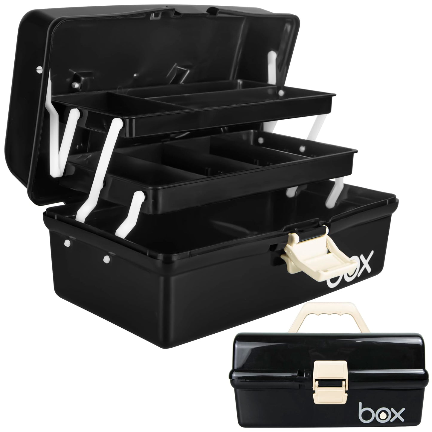TERGOO 12in Three-Layer Multipurpose Storage Box Organizer Folding Tool Box/Art & Crafts Case/Sewing Supplies Organizer/Medicine Box/Family First Aid Box with 2 Trays (Black)…