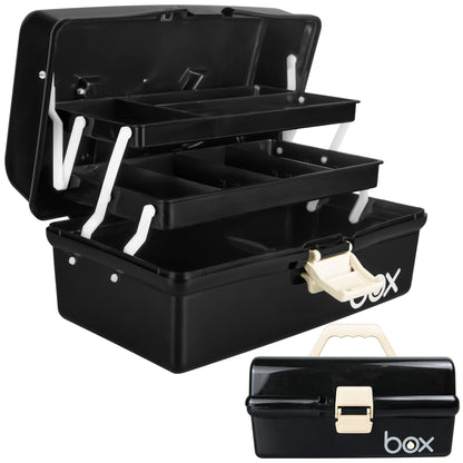 TERGOO 12in Three-Layer Multipurpose Storage Box Organizer Folding Tool Box/Art & Crafts Case/Sewing Supplies Organizer/Medicine Box/Family First Aid Box with 2 Trays (Black)…