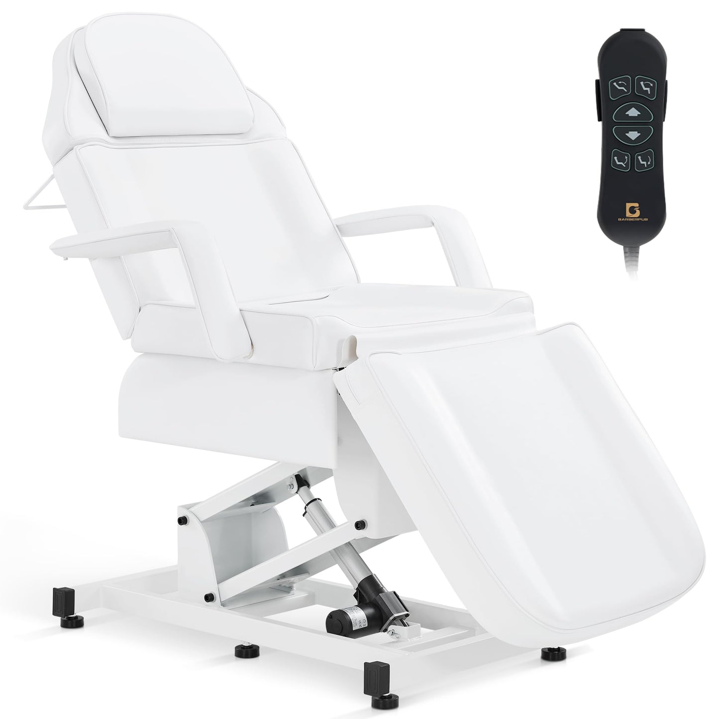 BarberPub Fully Electric Facial Bed with 3 Motor for Esthetician, Tattoo Chair for Client, Massage Bed for Esthetician, Electric Adjustment 2751 (White)