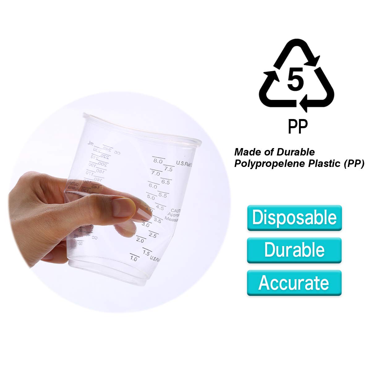 XUXU 100pcs 8oz Graduated Clear Plastic Measuring Cups with 100pcs Wooden Stirring Sticks for Mixing Paint, Pigments, Epoxy Resins, Resins