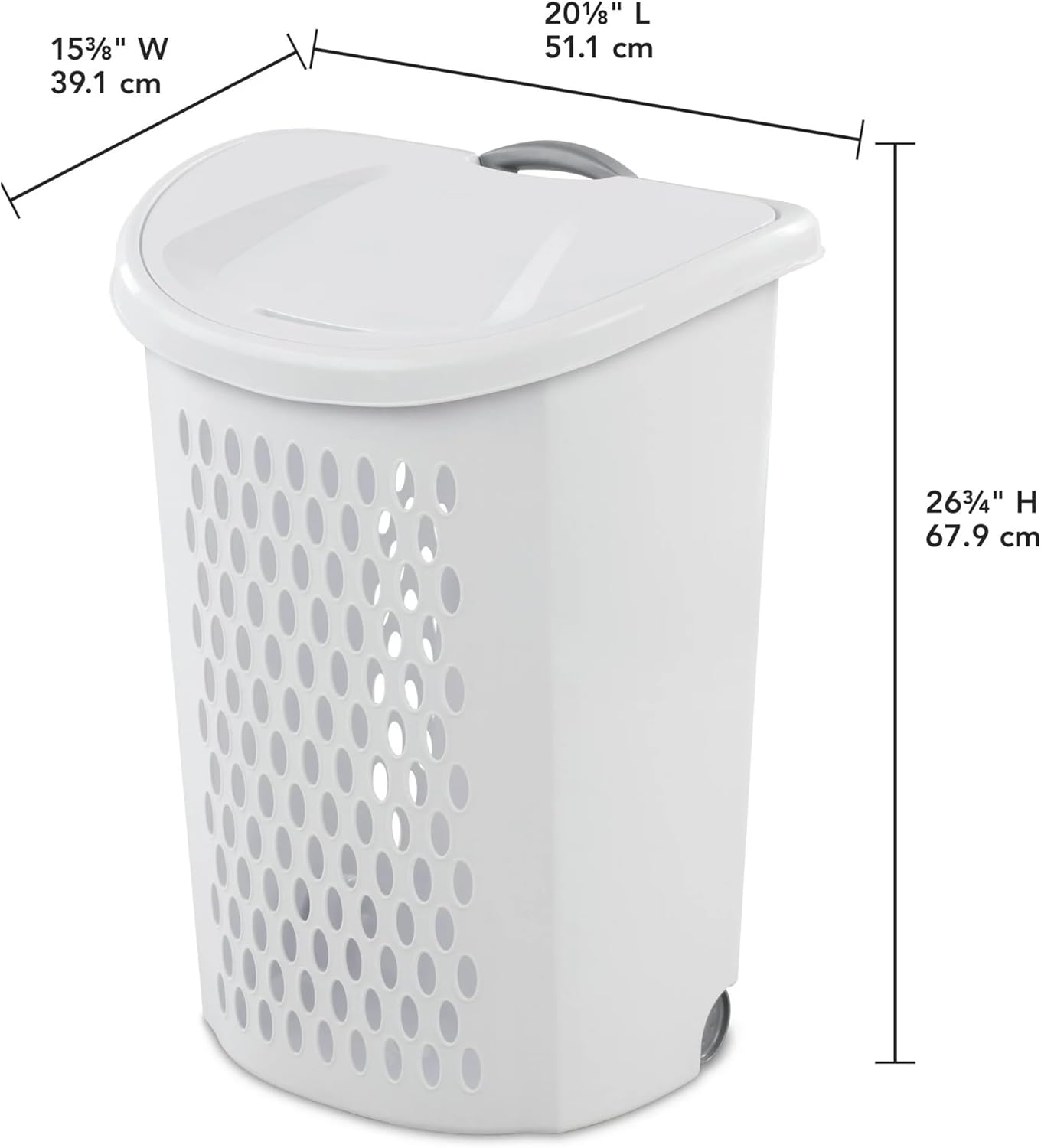 Generic White Wheeled Plastic Laundry Hamper Adult-Sized Rolling Basket With Handles For Home & Dorms