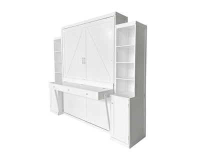 PVWIIK Queen Size Murphy Bed with Desk & Storage Cabinet,Shelf,Wall Bed Frame Folding into Cabinet Design w/Multifunctional Bed Frame for Small Space,Bedroom,Guest Room,White