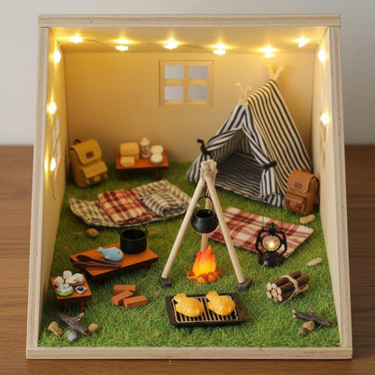Miniature Camping Cooking Set – 1:12 Scale Dollhouse Outdoor Stove & Campfire Accessories for Micro Outdoor Scenes and Miniature Dioramas