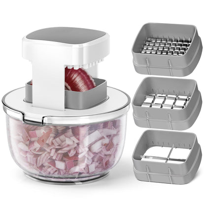 Vegetable Chopper Bowel Multi-functional 3 Interchangeable Blades Onion Chopper French Fry Cutter Veggie Dicer for Cucumber, Tomato, Zucchini, Carrot, Citrus