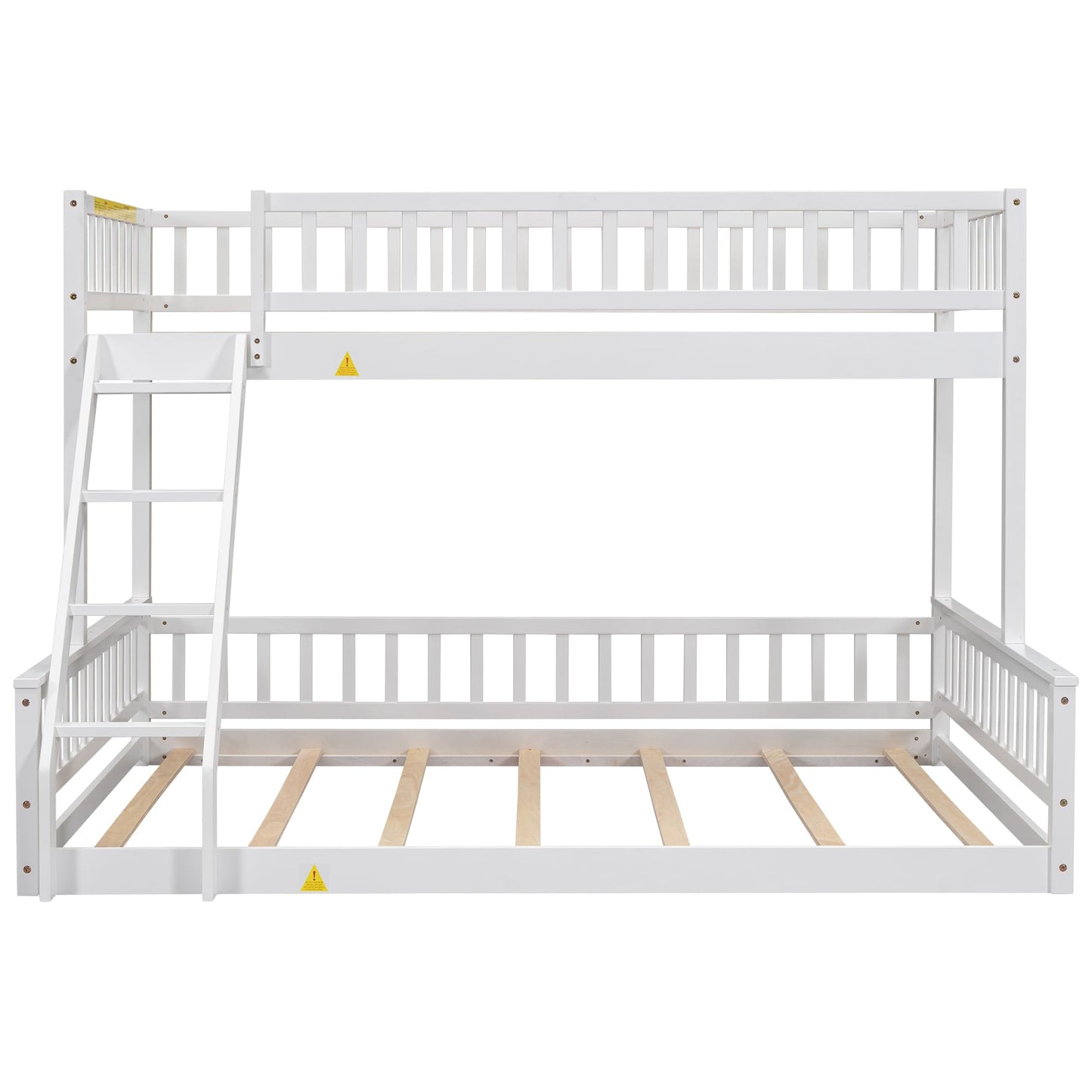GDFStudio Twin XL Over Queen Bunk Bed with Ladder & Guardrails, Convertible Stacked or Separate Beds, Modern Space Saving Bed Frame, Bedroom Storage Solution, Solid Pine Wood Frame, White